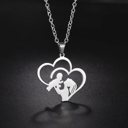 Collana con pendente in acciaio inossidabile argento madre e bambini – Regalo di festa della mamma gioielli in acciaio inossidabile per la famiglia