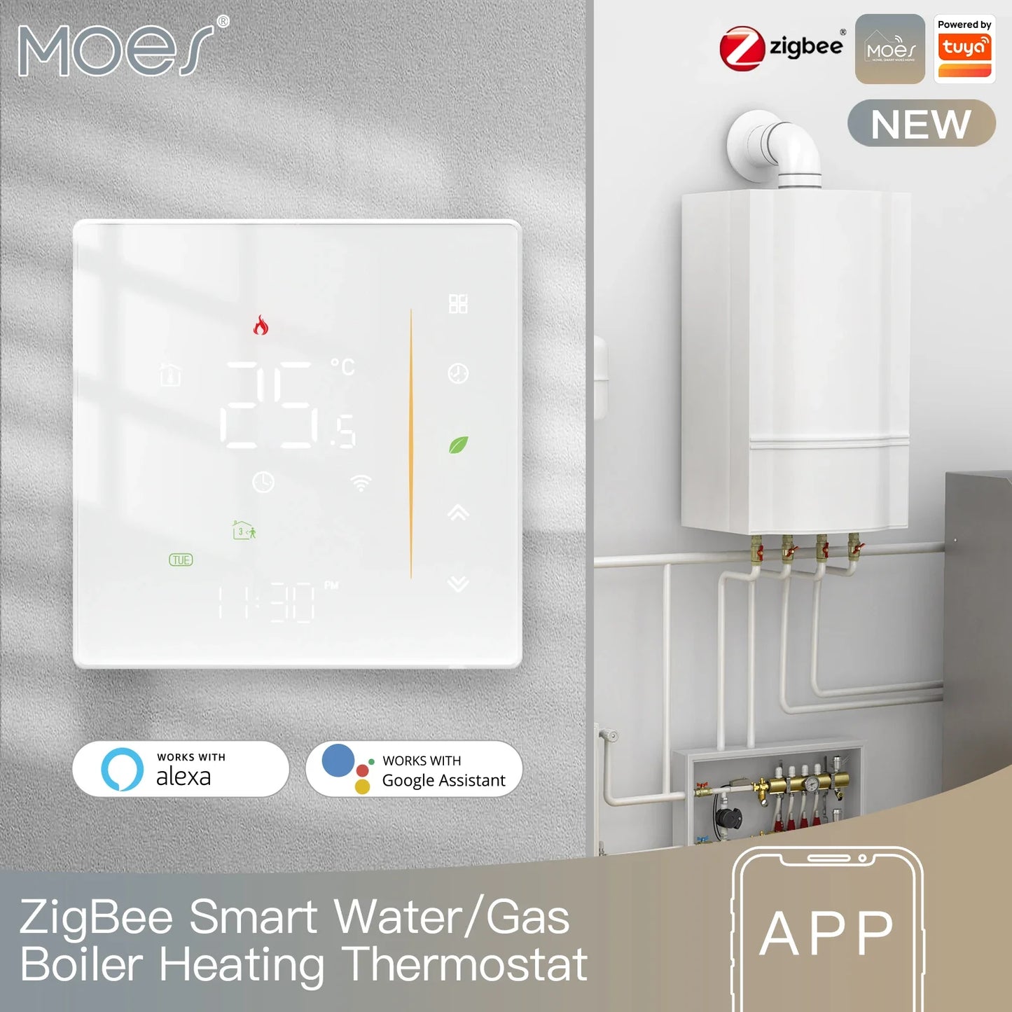 ZigBee Thermostat Wall Mounted Glass Panel Hub Compatible Fall 2025 Energy Saving