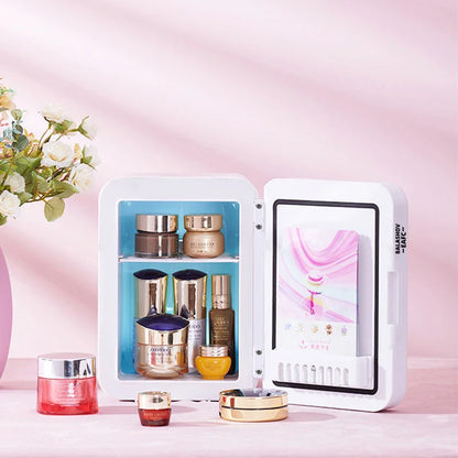 Mini Makeup Fridge 4L With LED Mirror Portable Cosmetic Cooler USB Dual Use Home Car Fall 2025 Keeps Skin Fresh