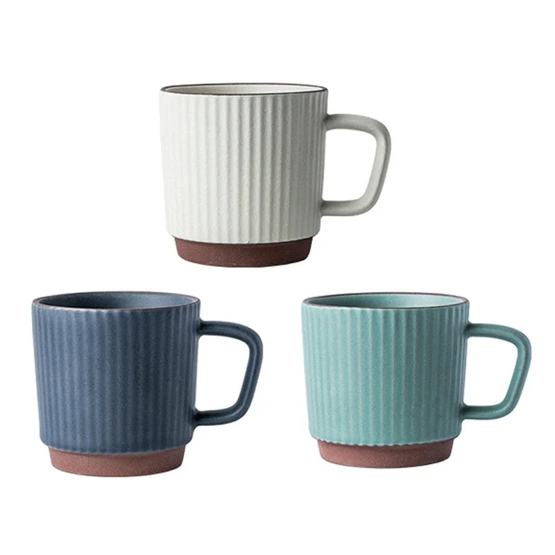 Ceramic Coffee Mug 250ml Vintage Striped Porcelain Mug With Handle Cozy Fall 2025 Dishwasher Microwave Safe Gift