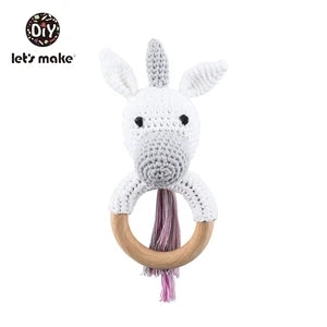 Crochet Bear Teether Rattle Ring Newborn Sensory Toys
