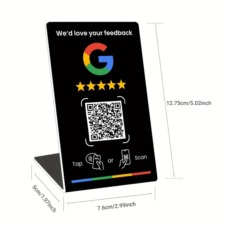 NFC Google Review Tap Card 215 - Programmable 13.56MHz QR Code Table Stand for Business