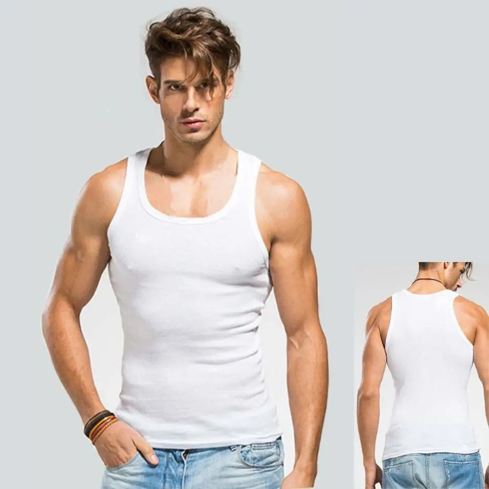 Breathable men's cotton tank top – slash neck, casual fit, solid, summer knit vest