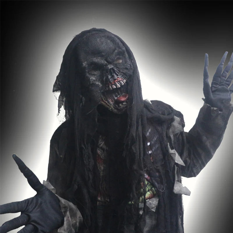 Verbrand zombie-verkleedkostuumset voor volwassenen en kinderen, met masker en handschoenen, Halloween 2026