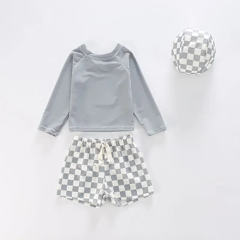 Costume da bagno per neonati maschi a asciugatura rapida - maglia a maniche lunghe e pantaloncini, poliestere, per nuoto