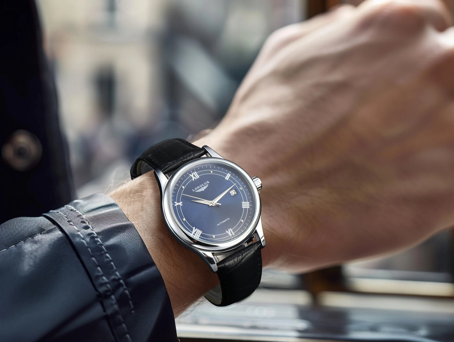 Automatic Watch Leather Strap Mechanical Date Waterproof