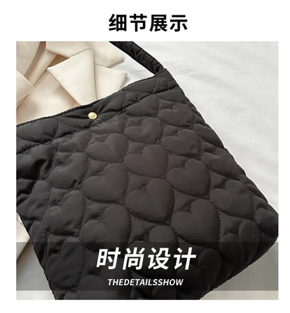 Cozy women's quilted tote – padded square shoulder bag, polyester, casual everyday