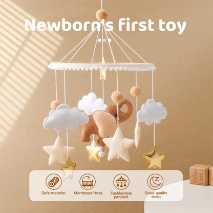 Wooden Felt Animal Crib Mobile With Soothing Calming Music