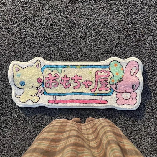 Plush Cartoon Bedside Mat Non Slip Japanese Cozy Rug