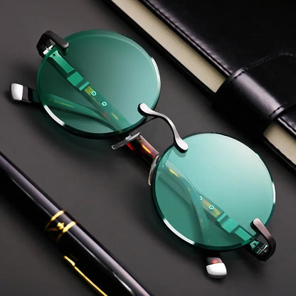 Fashion Classic Rimless Sunglasses Women Men Dark Green Lens Retro Round Eyeglasses Outdoor Driving