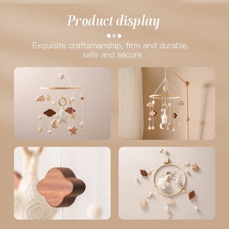 Wooden Baby Mobile Natural Wood Newborn Crib Mobile 0-12 Months Nursery Decor Newborn Gift 2025 Soothing Music