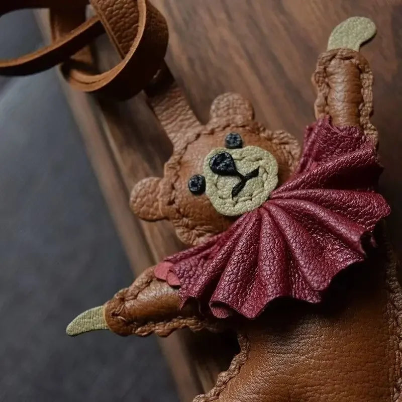 PU Leather Bag Charm Personal Dancing Bear Keychain Gift