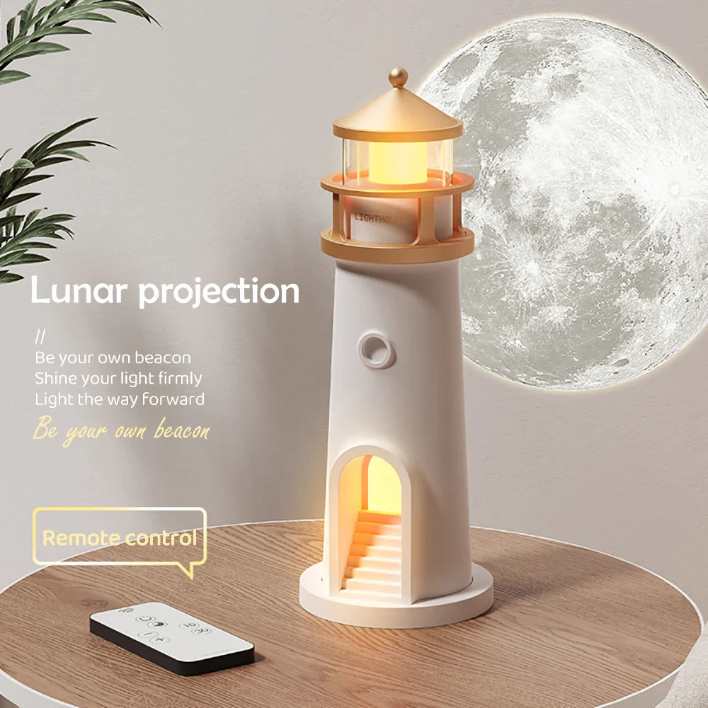 Måneprojektionslys Fyrtårn Desktop Natlampe Dæmpbar Bluetooth Højttaler Bevægelsessensor Ferie 2025 Gave