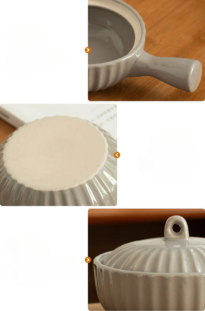 Keramisk skål med en handtag och lock japansk stil
