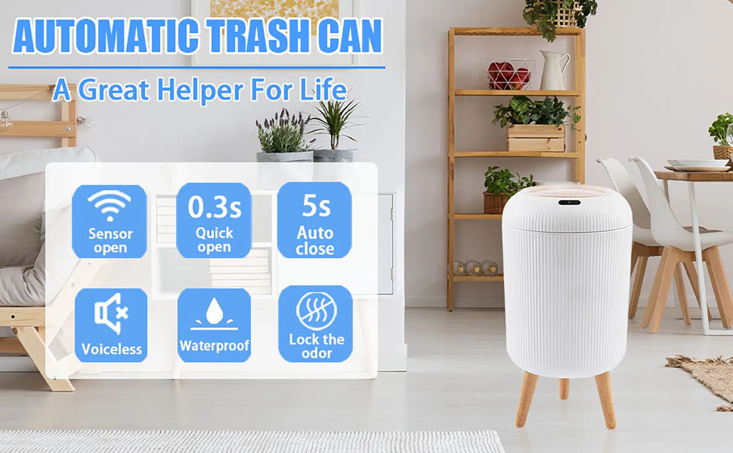 Motion Sensor Trash Can Small Plastic Smart Bin Hands Free