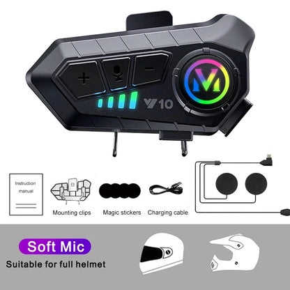 Bluetooth 5.3 Motorcycle Helmet Headset Y10 – Waterproof Hands-Free Call Music Speaker Universal Fit 2026