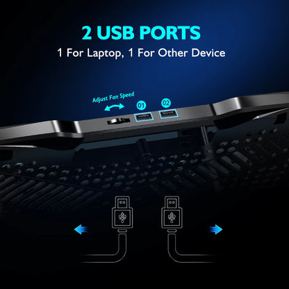 Laptop Cooling Pad with 5 Quiet Fans, Adjustable Height & Phone Holder - Compatible with 12-15.6 Inch Laptops