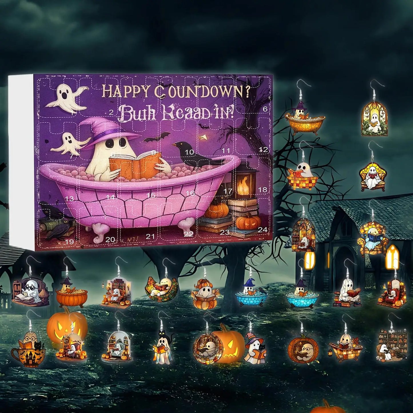 Calendario dell'Avvento di Halloween Orecchini Fantasma Set da 24 Giorni