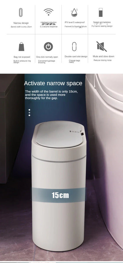 Sensor Trash Can Touchless 8L Kitchen Bathroom Bin Compact