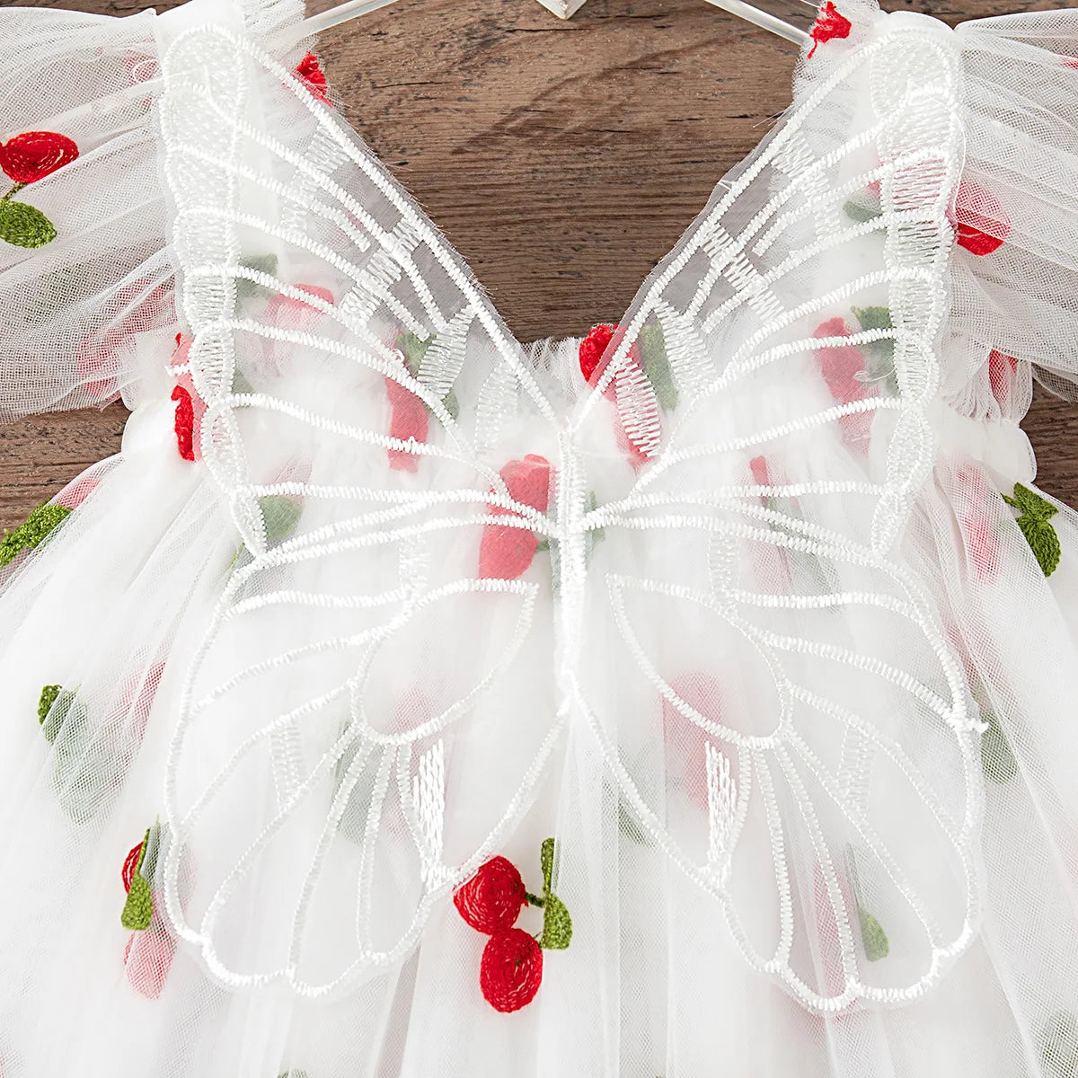 Vestito morbido per bambina – stile principessa, lunghezza al ginocchio con stampa frutta, acetato, festa di compleanno