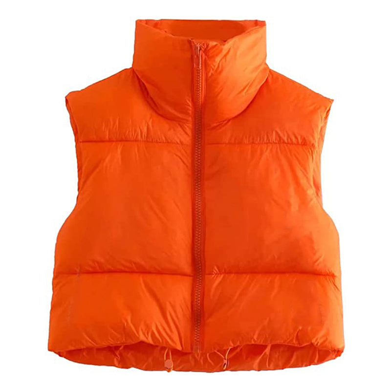 Warm Women’s Puffer Vest - Cropped Boxy, Polyester, Winter