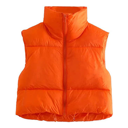 Warm Women’s Puffer Vest - Cropped Boxy, Polyester, Winter