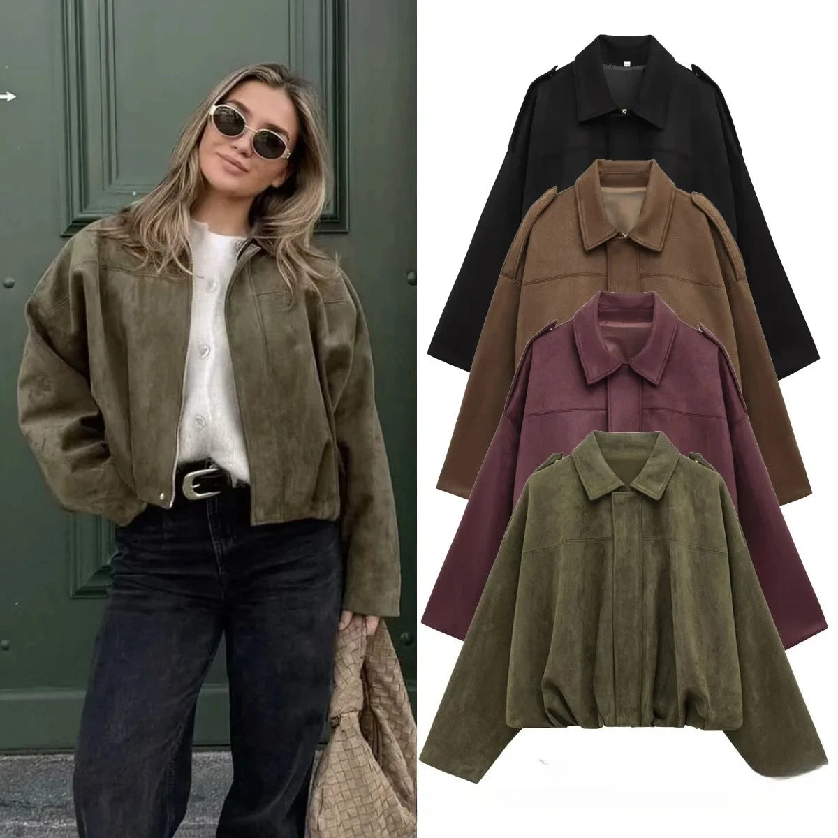 Oversized Women’s Bomber Jacket - Boxy, Velvet, Autumn