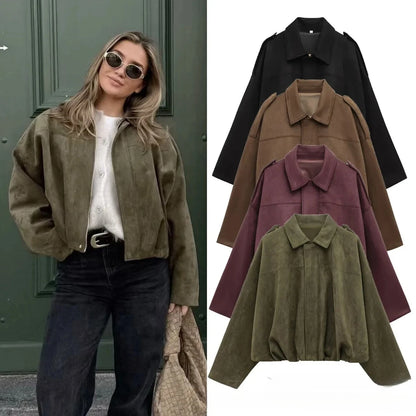 Oversized Women’s Bomber Jacket - Boxy, Velvet, Autumn