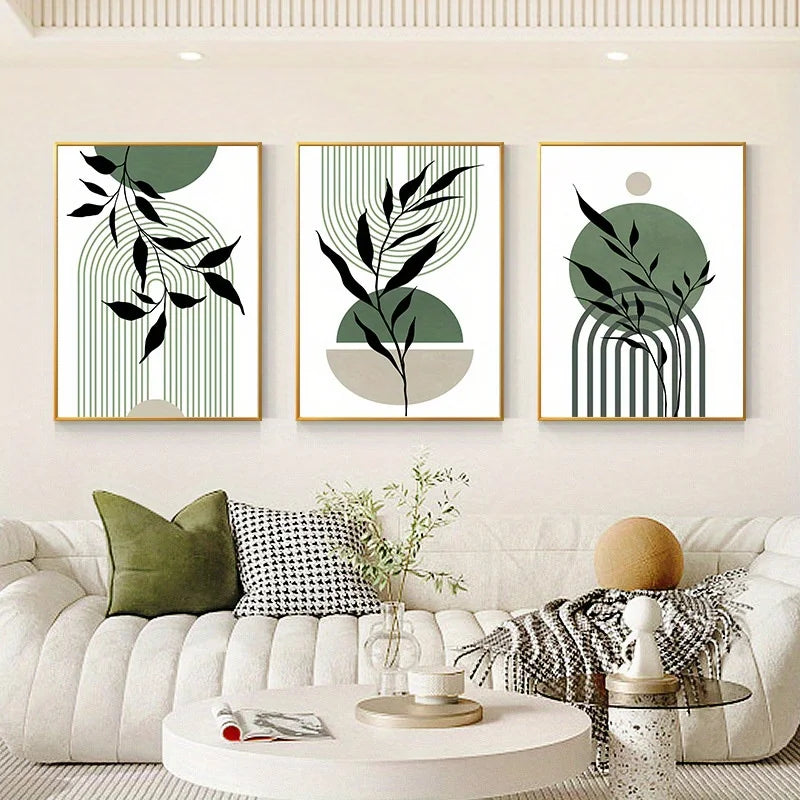 Sage Green Boho Wall Art Set 3Pc Mid Century Prints