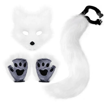 Variant image for Fox Costume Set with Mask, Tail, and Gloves for Halloween and Themed Parties, Soft Fabric and Faux Fur, Orange and White-2