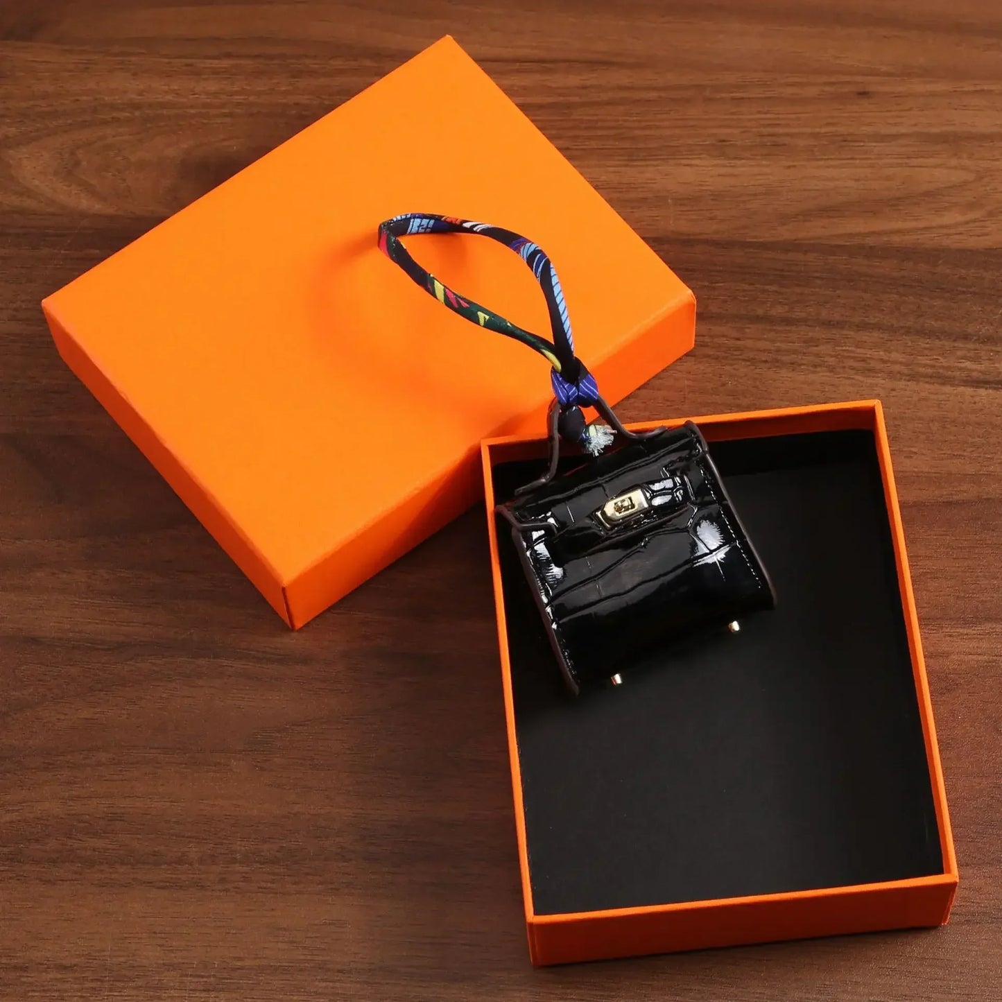 1+1 Free Birkin Inspired Mini Hand Bag - Crocodile Pattern Mini Bag Charm Keychain