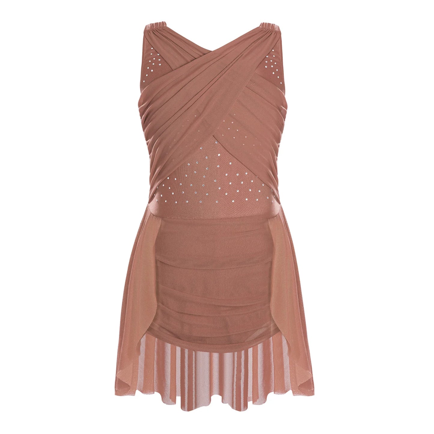 Lightweight Girls' Leotard - Rhinestone Embellished, Mesh Skirt, Polyester/Nylon/Elastane, For Ballet, Gymnastics