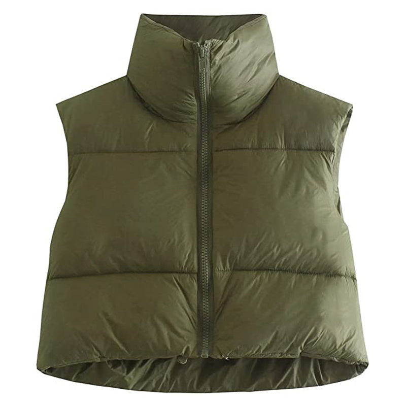 Warm Women’s Puffer Vest - Cropped Boxy, Polyester, Winter