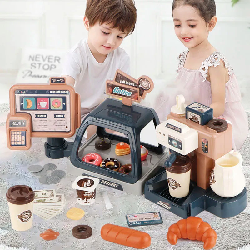 Pretend Play kaffe- og bagerisæt med kasseapparat og køkkentilbehør til børn