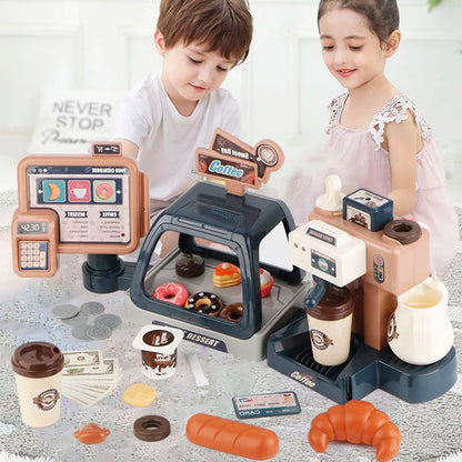 Ensemble de café et de boulangerie avec caisse enregistreuse et accessoires de cuisine pour enfants