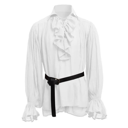 Variant image for Vintage Medieval Renaissance Shirt for Men, Ruffled Long Sleeve Lacing Up Costume Top in Soft Fabric-1