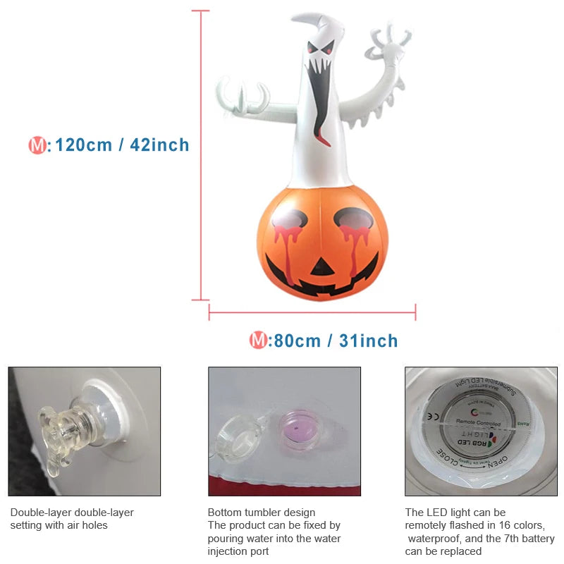 Halloween Inflatable Ghost Pumpkin with LED Lights & Remote Control – 12 Lighting Modes for Indoor & Outdoor Use