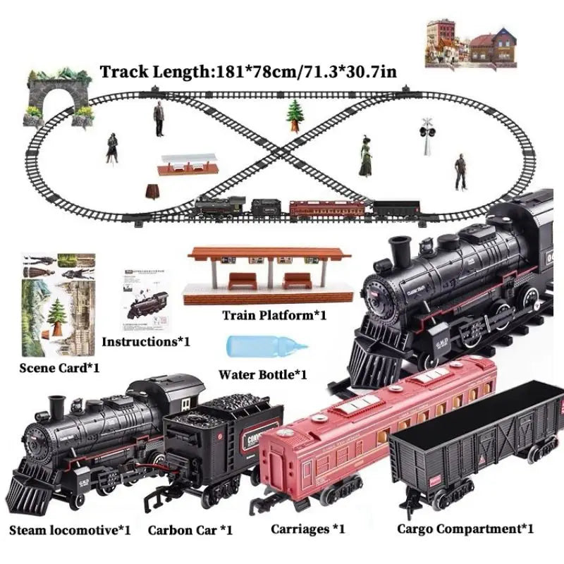 Train Set with Lights & Sounds - Interactive Locomotive Toy for Kids Battery-Powered Electric Steam