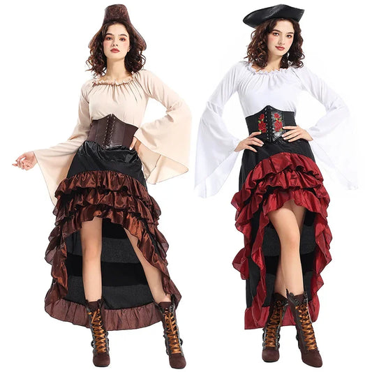 Pirate Costume Corset Dress Halloween Medieval Captain Look