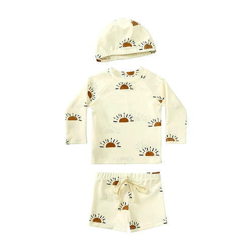 Hurtigtørrende unisex baby badetøj 2-delt sæt – langærmet rashguard top, shorts, polyester, sommerstrandtøj