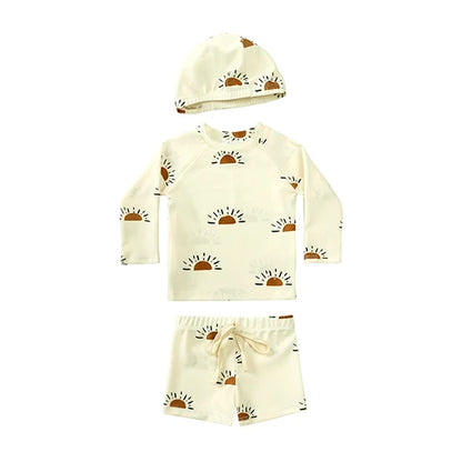 Hurtigtørrende unisex baby badetøj 2-delt sæt – langærmet rashguard top, shorts, polyester, sommerstrandtøj