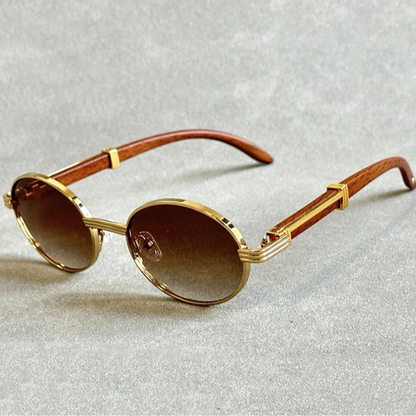 Træmode solbriller til kvinder og mænd - Vintage ovale designerbriller, UV-beskyttelse