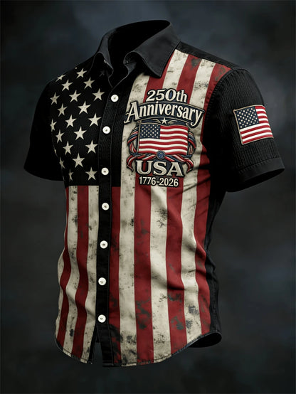 Soft Men's Hawaiian Shirt - Casual Short-Sleeve, 250th Anniversary USA Flag Design, Fourth Of July