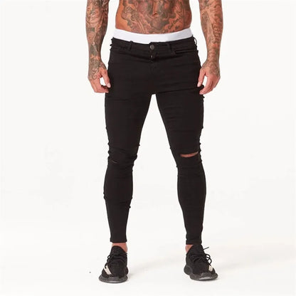 Shascullfites Spray On Jeans Män Hip Hop Distressed Ripped 3 Färger Super Skinny