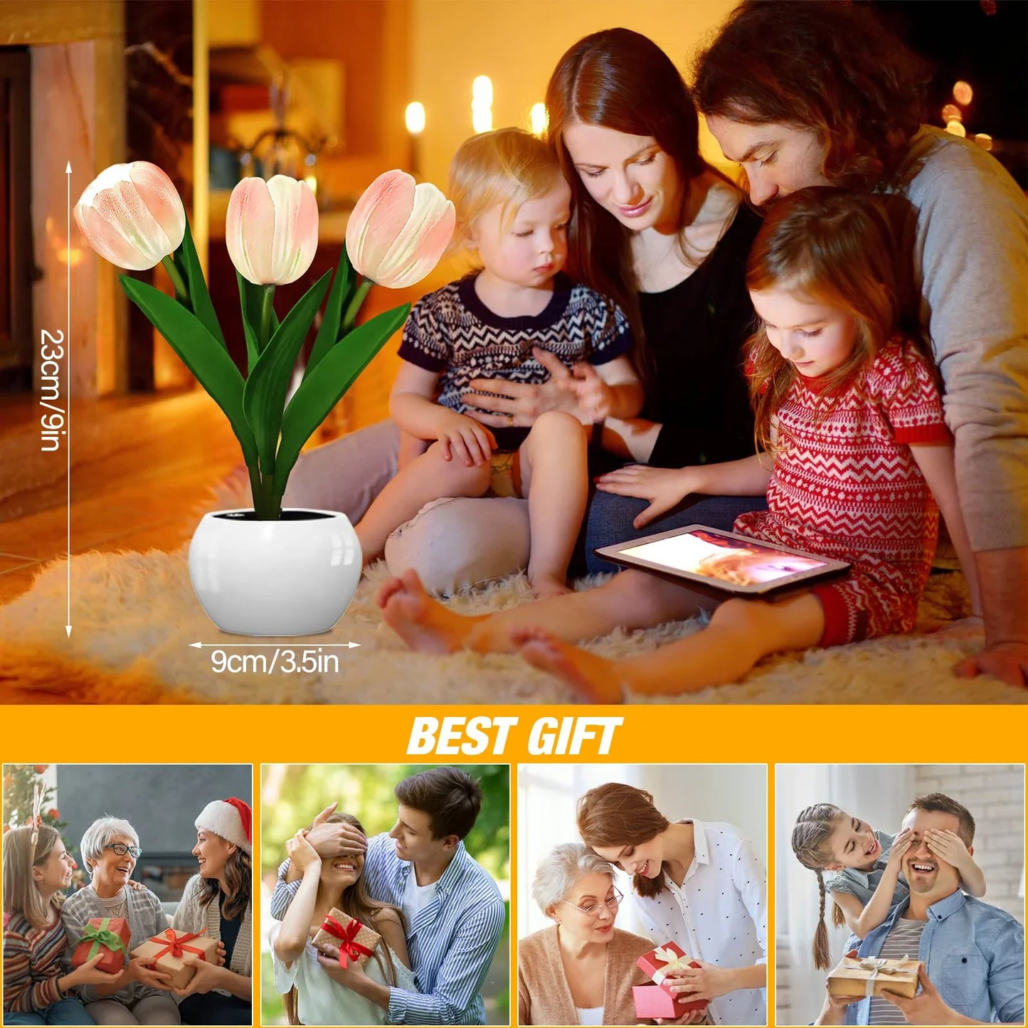 LED natlys tulipan bordlampe romantisk stemningsblomst lys efterår 2025 hjemmedekoration gave