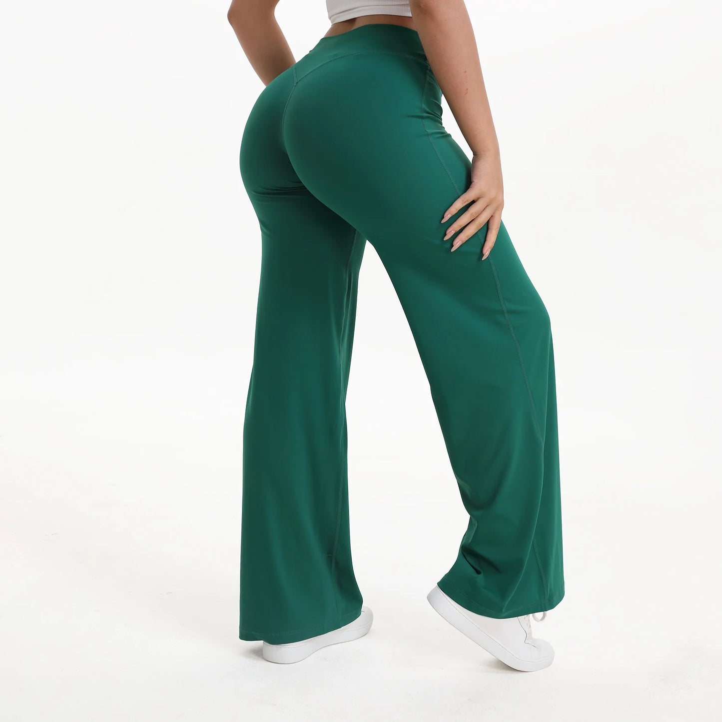 Zachte en flatterende dames yogabroek - midtaille rechte pijp, nylon/elastaan mix, voor sportschool en pilates