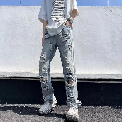 Oversized Relaxed Mens Jeans - Ripped Straight Leg Denim