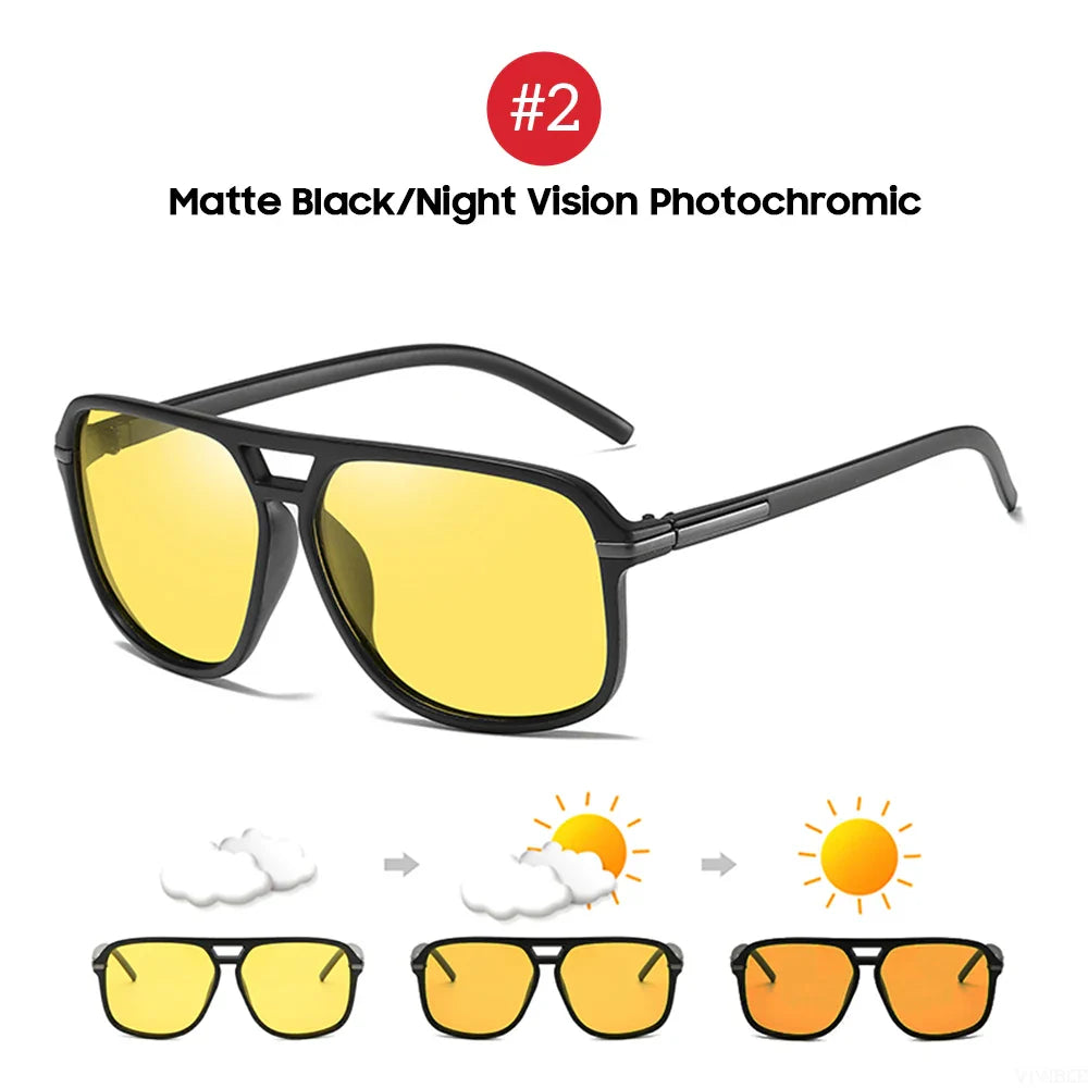 Polaroid nattseende solbriller med store firkantede fotokromatiske linser for kjøring fra dag til natt Høst 2025 trend