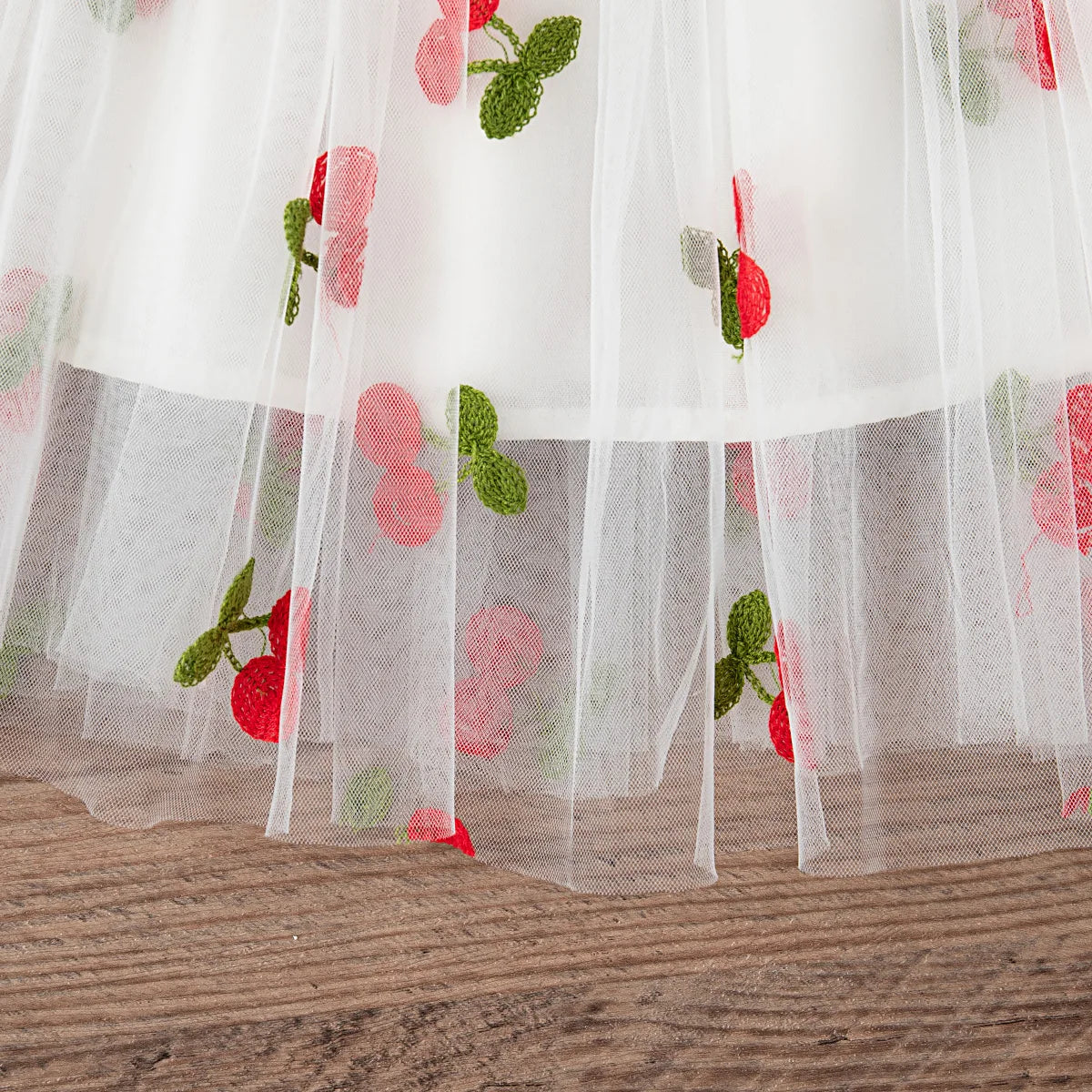 Vestito morbido per bambina – stile principessa, lunghezza al ginocchio con stampa frutta, acetato, festa di compleanno