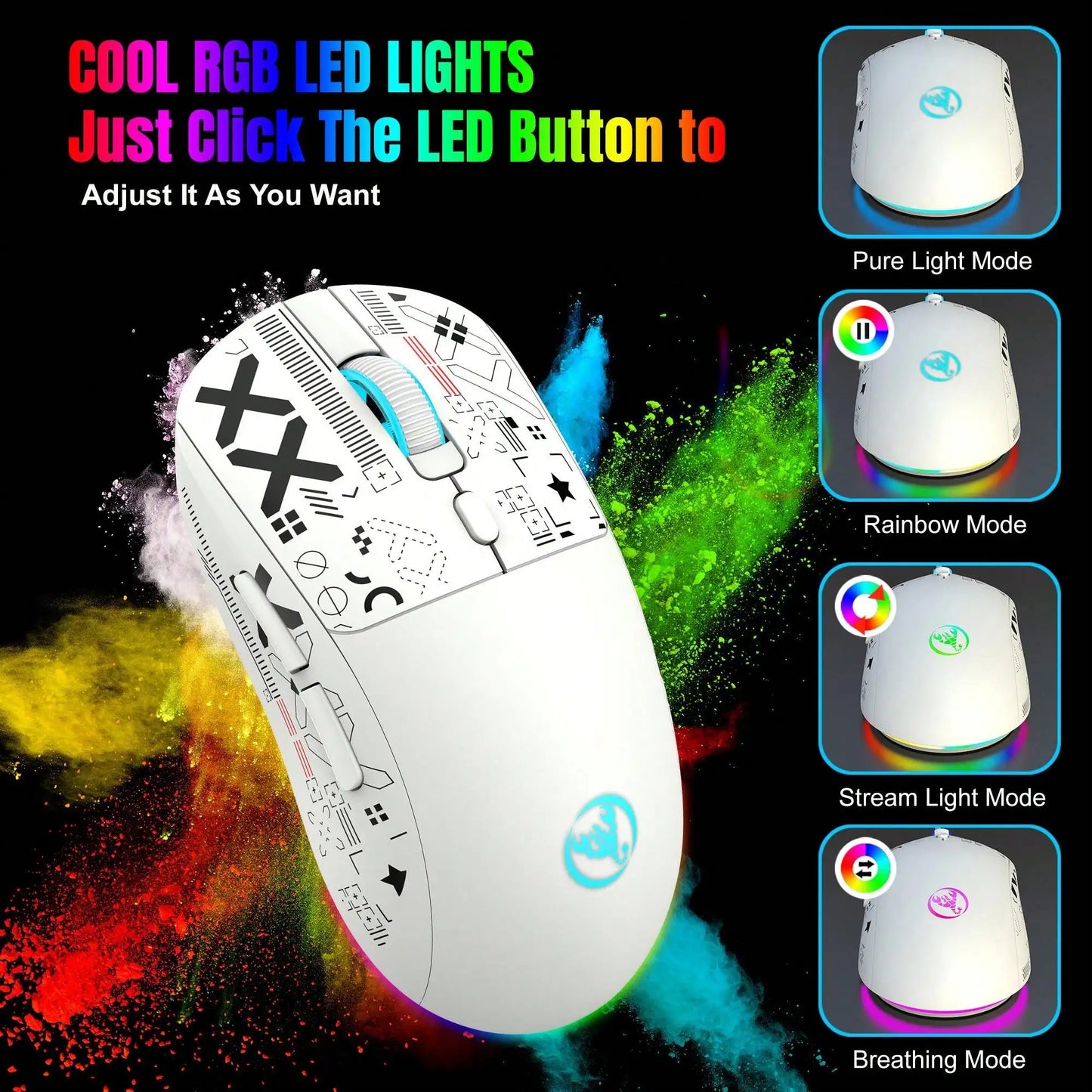 Ratón para juegos inalámbrico RGB 4000 DPI recargable 650mAh